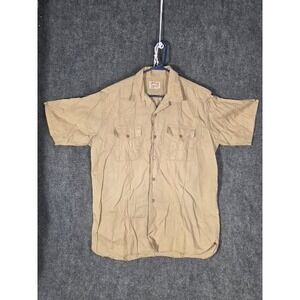 Creighton Vintage Men Tan Khaki Short Sleeve Uniform Shirt 16 L USA 50s Workwear